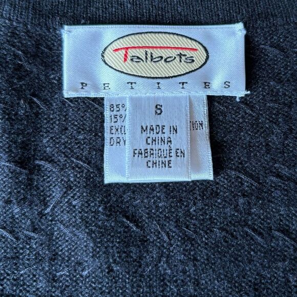 Talbots Black Sequin Sweater V Neck 3/4 Sleeve Silk Cashmere Blend Womens Small - Picture 7 of 11